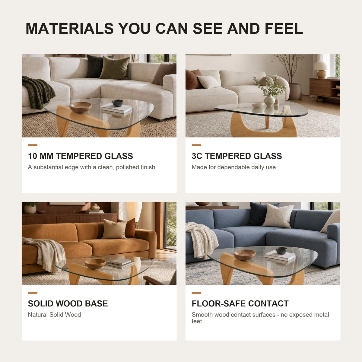 EASYSOUL Modern Glass Coffee Table, 32.68" D x 22.44" W x 15.75" H, Abstract Round Tea Tables for Living Room Home Office Industrial Cocktail Tables (Walnut-Brown Glass, 32.68")