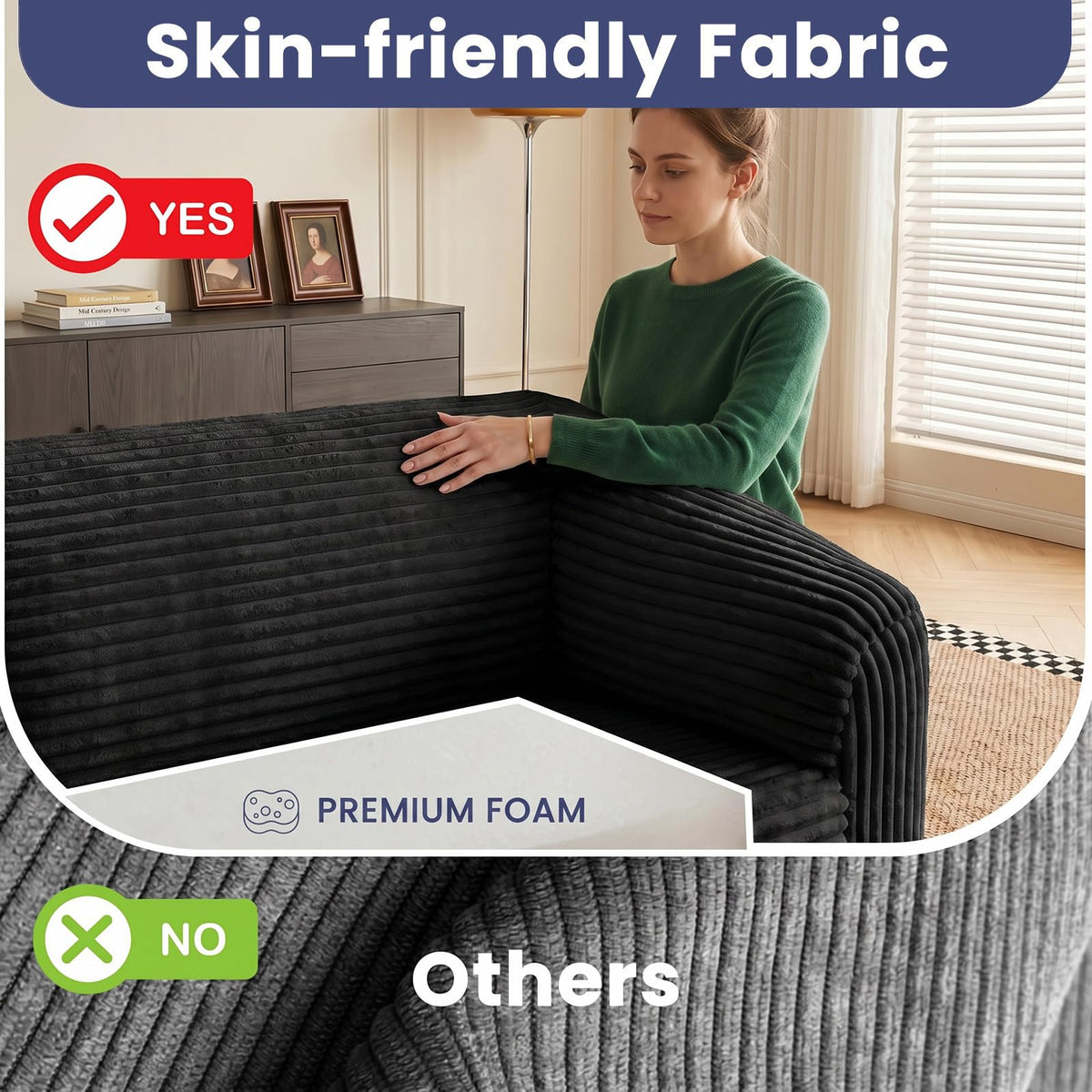 JUIKURY Convertible Sofa Bed, 3-in-1 Foldable Loveseat Couch with Armrest, Corduroy Floor Sofa & Sleeper Bed, No Assembly High-Density Foam Futon Mattress for Living Room, Small Apartment, Dorm