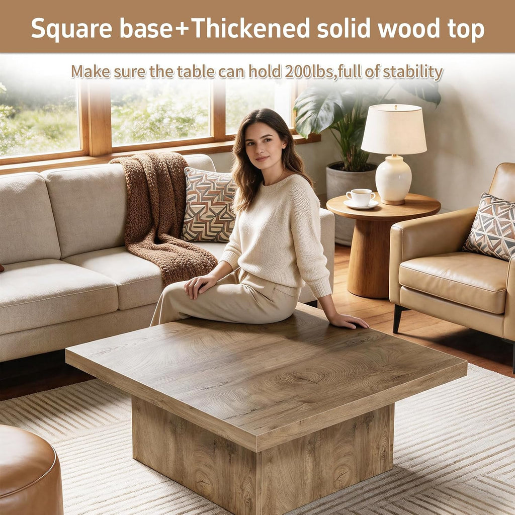 Square Coffee Table,Wooden Living Room Table,Center Table with a Large Tabletop,35.4" x 35.4",for Small Spaces, Apartments, Living Rooms, Vintage Brown