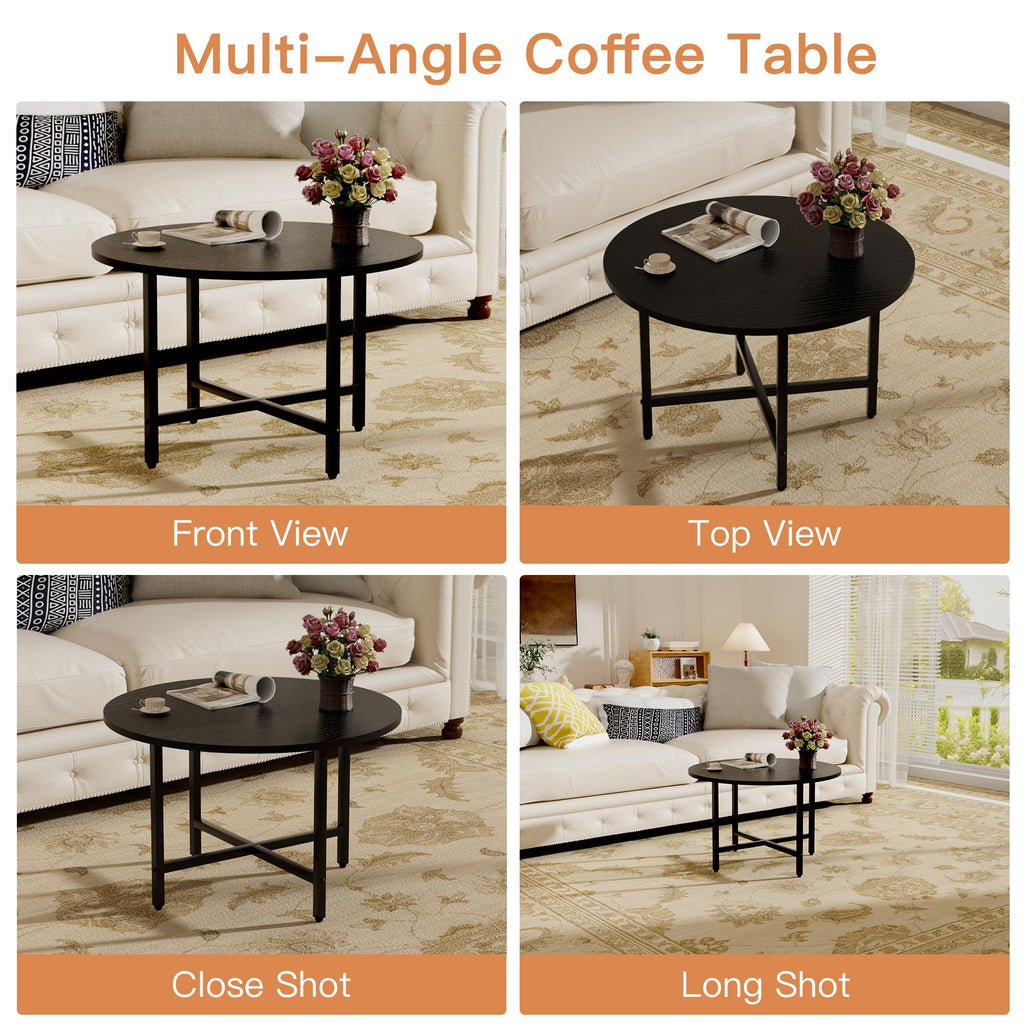 Coffee Tables for Living Room, 27.6" Round Coffee Table, Black Coffee Table