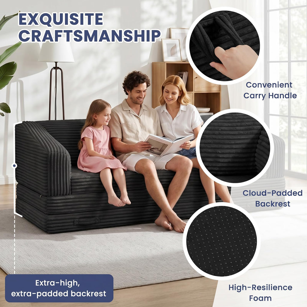 Convertible Folding Sofa Bed, 2-in-1 Single Boneless Sofa with Soft Corduroy & Ultra-Thick Backrest, Foldable Boneless Chair Lounger Sleeper Sofa for Small Apartment, Living Room, Home Office