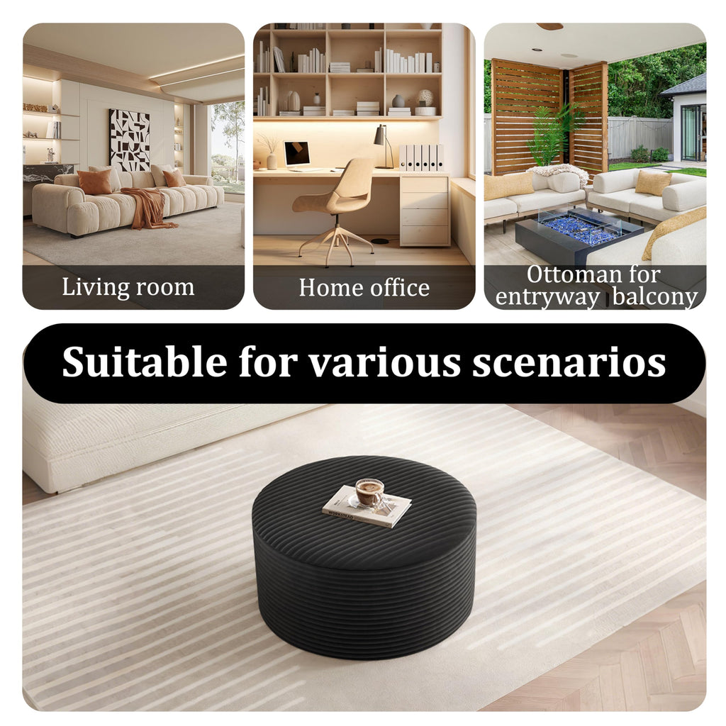 BSHOMGI Nesting Coffee Table Set of 2,Corduroy Ottoman Soft Foot Rest Movable LargePouf Footstool for Living Room Sofa Couch Bedroom Entryway and Small Spaces No Assembly (Blue, 32"+17")