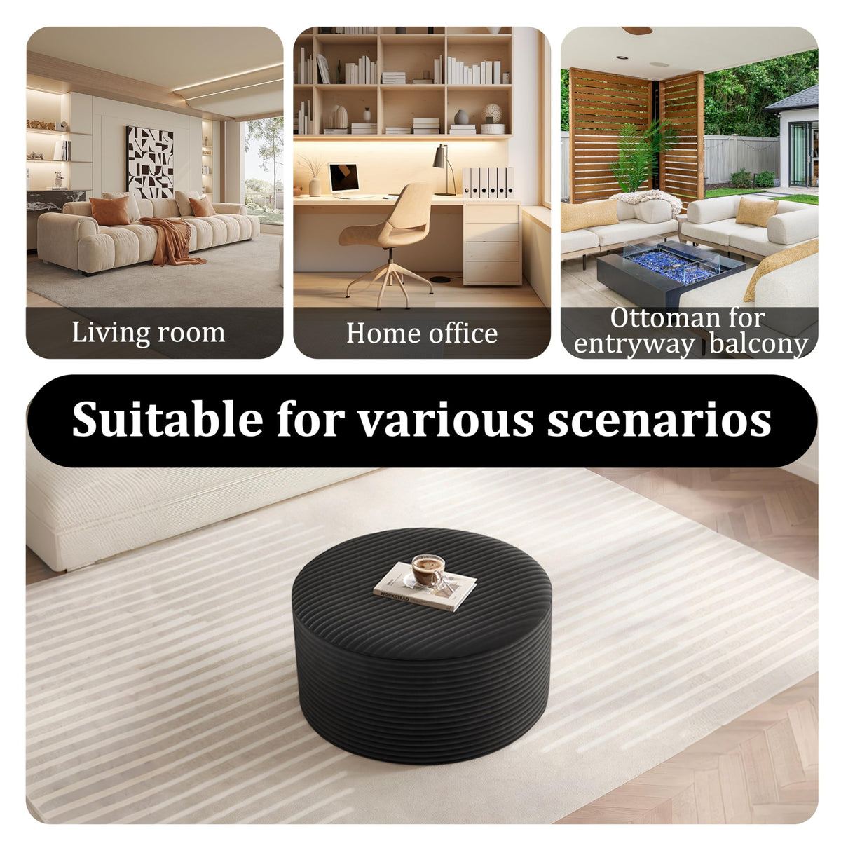 BSHOMGI Nesting Coffee Table Set of 2,Corduroy Ottoman Soft Foot Rest Movable LargePouf Footstool for Living Room Sofa Couch Bedroom Entryway and Small Spaces No Assembly (Blue, 32"+17")