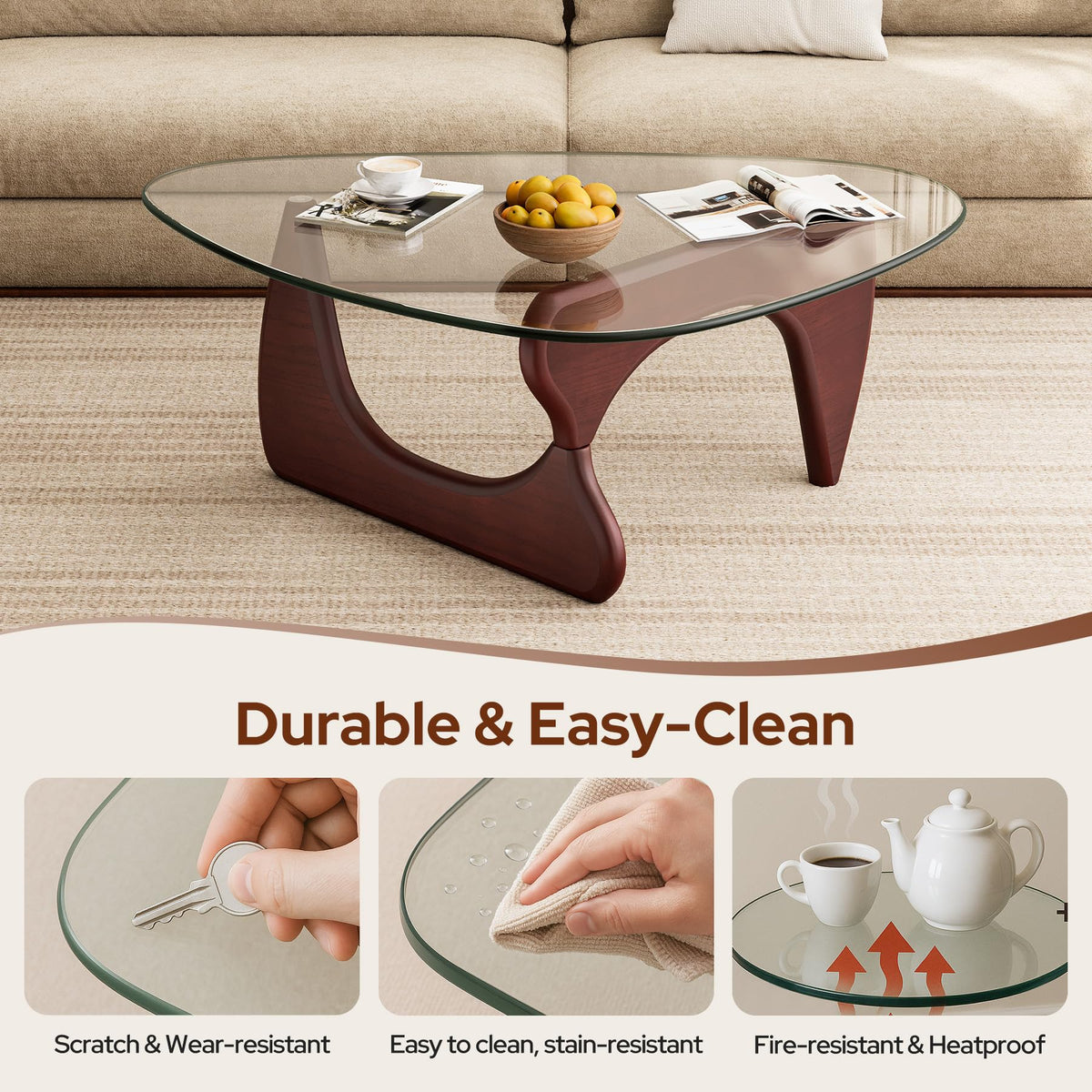 Modern Glass Coffee Table, Mid Century Triangle Coffee Table for Living Room Bedroom Reception Office Tables