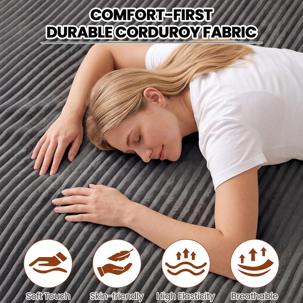 Small Boneless Couch, Boneless Loveseat Convertible Sofa Bed Sleeper Sofa Couch Bed with 2 Pillows, Corduroy Folding Floor Futon Foldable Boneless Couch for Living Room, Guest Room, Small Space, Black