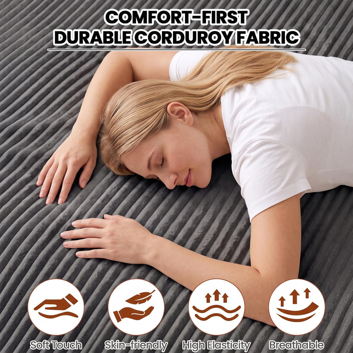 Small Boneless Couch, Boneless Loveseat Convertible Sofa Bed Sleeper Sofa Couch Bed with 2 Pillows, Corduroy Folding Floor Futon Foldable Boneless Couch for Living Room, Guest Room, Small Space, Black