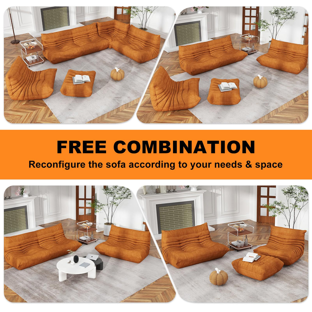 Full Foam 3-Seater Sofa, Bean Bag Floor Couch for Adults, Waterproof Fabric