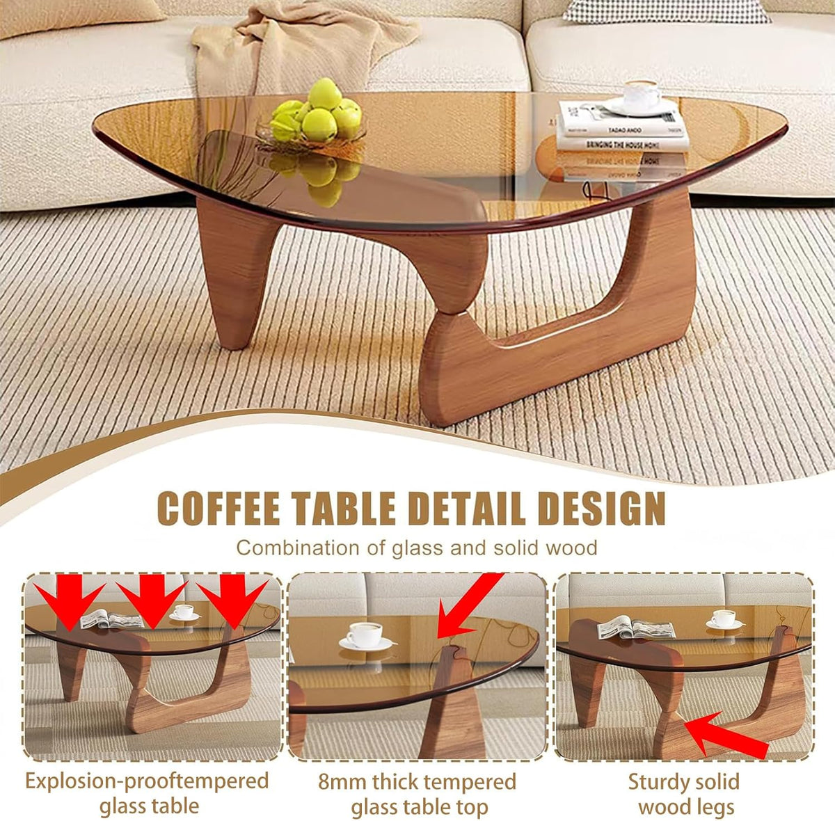 Mid Century Modern Coffee Table, Triangle Glass Coffee Table