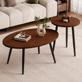 2 Pcs Small Oval Coffee Table,31.5" Retro Walnut Coffee Tables Nesting Tables Set,Easy Assembly Mid Century Modern Coffee Tables for Living Room Office,Coffee Table and End Table Sets