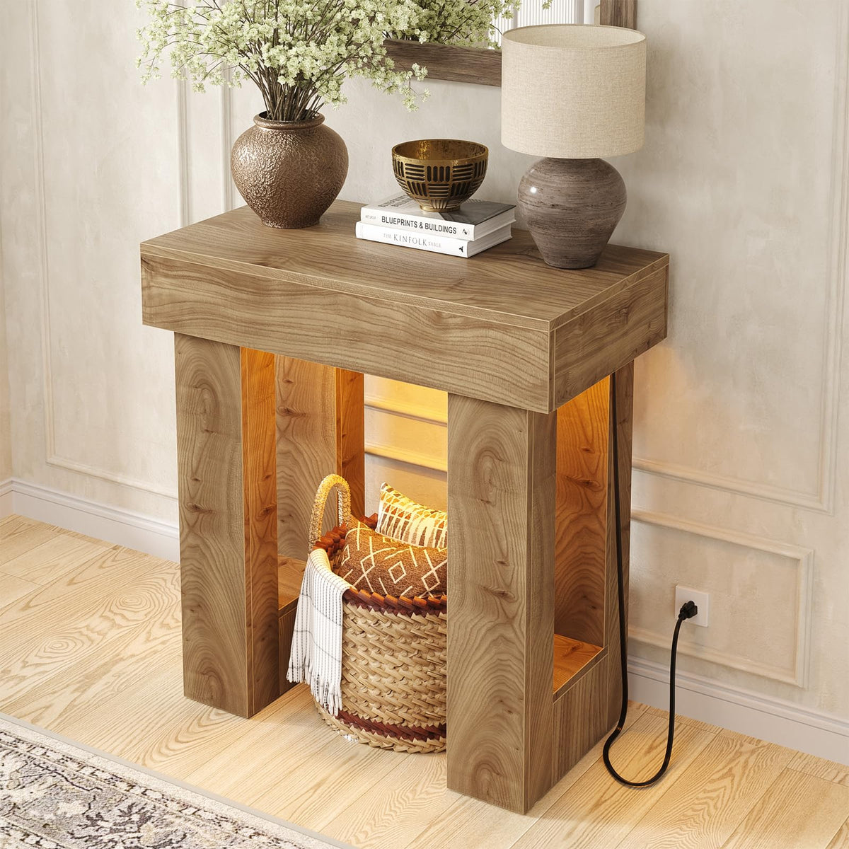 Unikito 63" Console Table with Sensor Light & AC Outlets with USB-C Ports