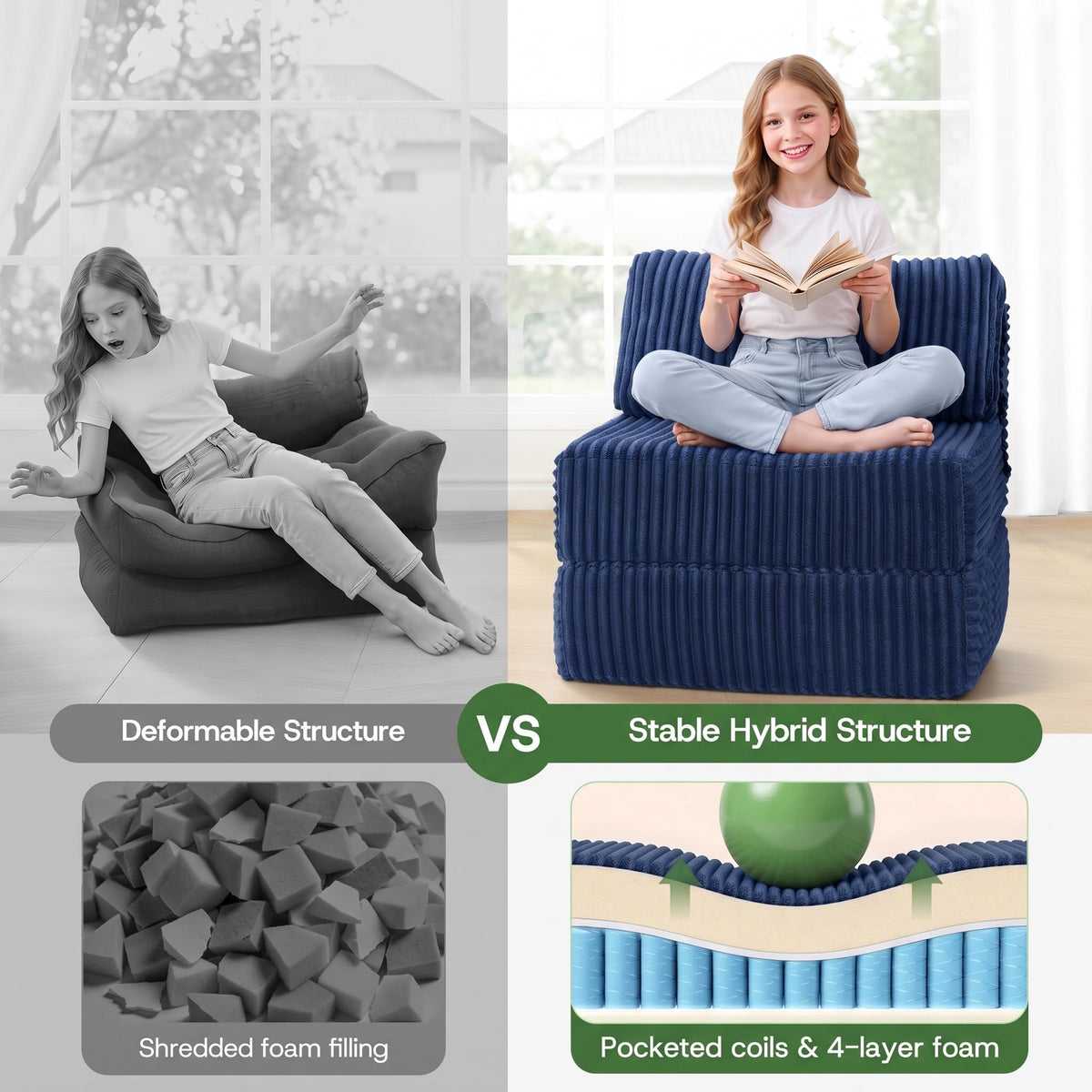 Folding Sofa Bed Convertible 4 in 1 Sleeper Chair Black Single