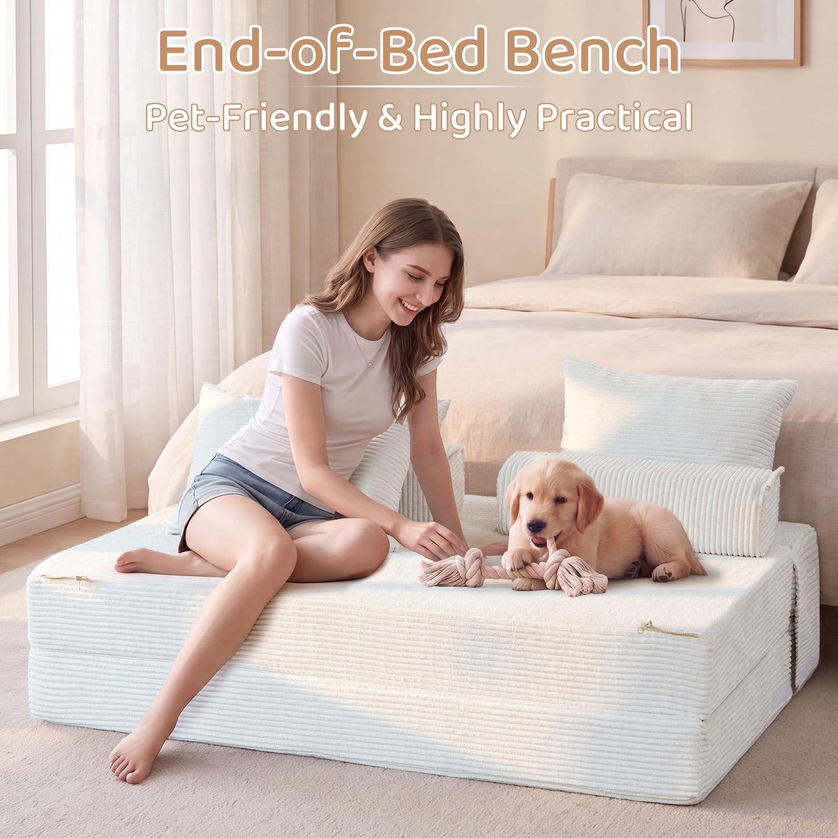 BYBYME Convertible Sofa Bed, 6â Thick 3-Folding Floor Sofa, 53â Loveseat