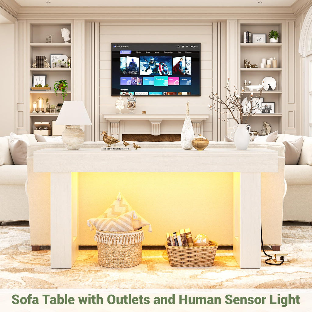 Unikito 63" Console Table with Sensor Light & AC Outlets with USB-C Ports