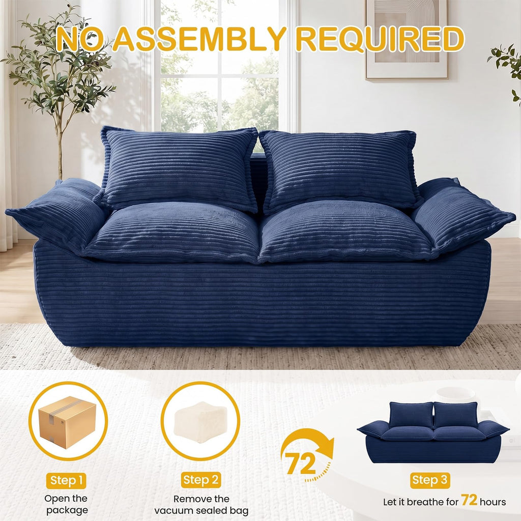 56" Boneless Loveseat, 2-Seater Black Boneless Sofa with Removable Cushions & 2 Pillows, Small Mini Couch Boneless Foam Sofa for Living Room, Apartments, & Office