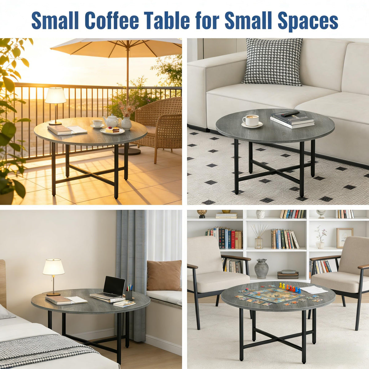 Coffee Tables for Living Room, 27.6" Round Coffee Table, Black Coffee Table