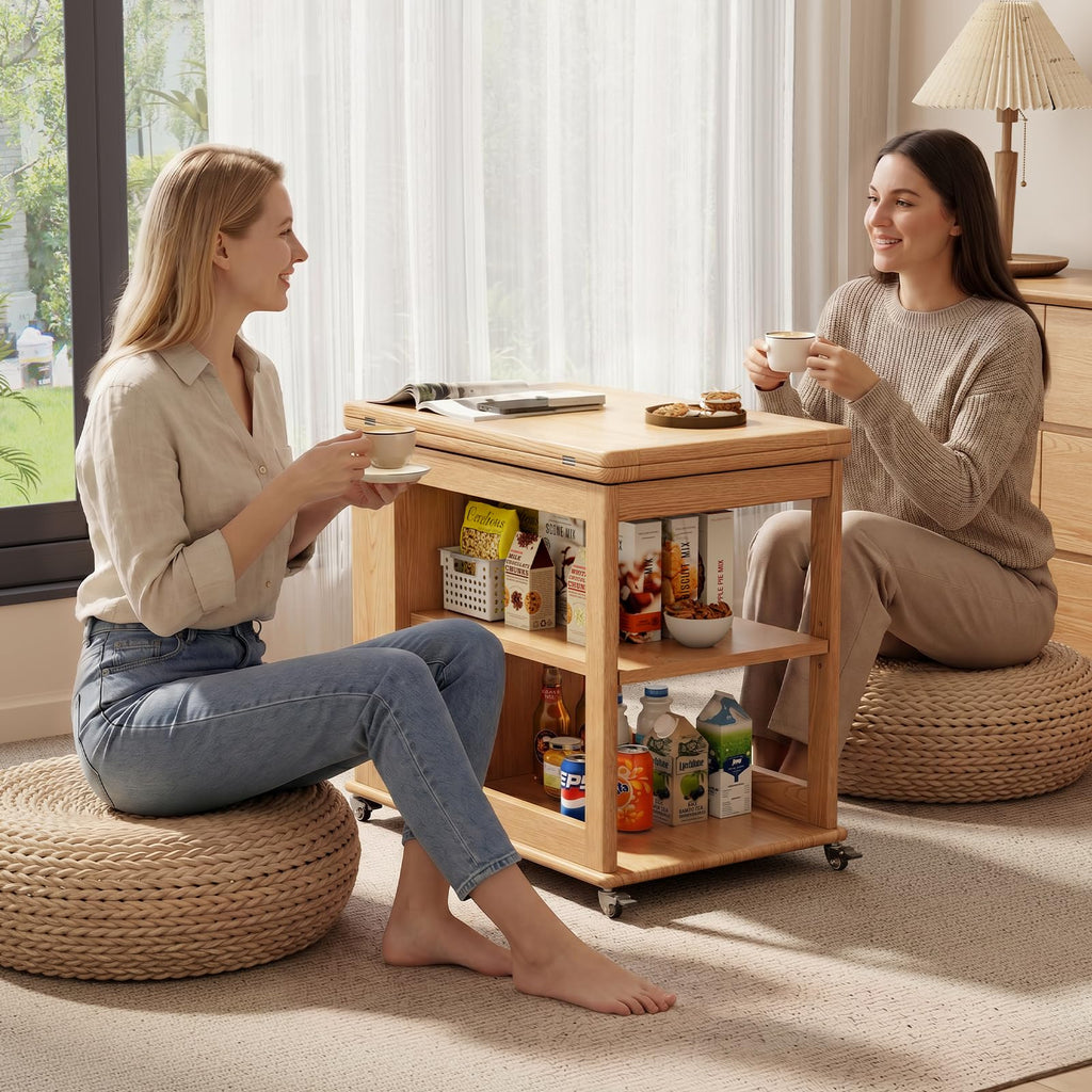 Expandable Coffee Table with Hidden Storage and Adjustable Shelves Walnut