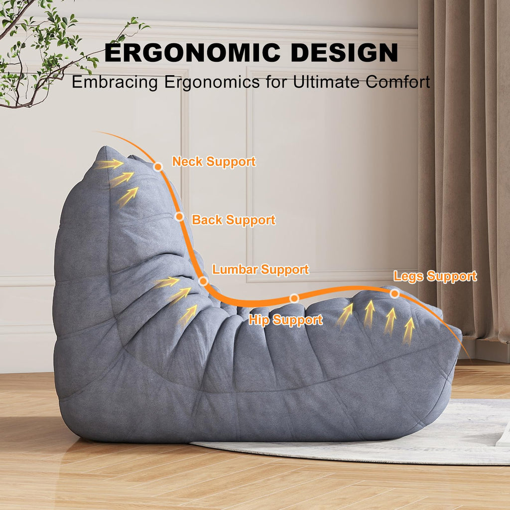 Full Foam 3-Seater Sofa, Bean Bag Floor Couch for Adults, Waterproof Fabric
