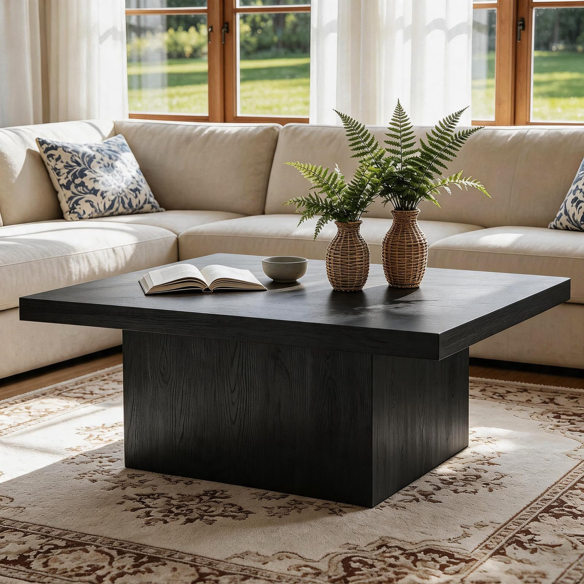 Square Coffee Table,Wooden Living Room Table,Center Table with a Large Tabletop,35.4" x 35.4",for Small Spaces, Apartments, Living Rooms, Vintage Brown