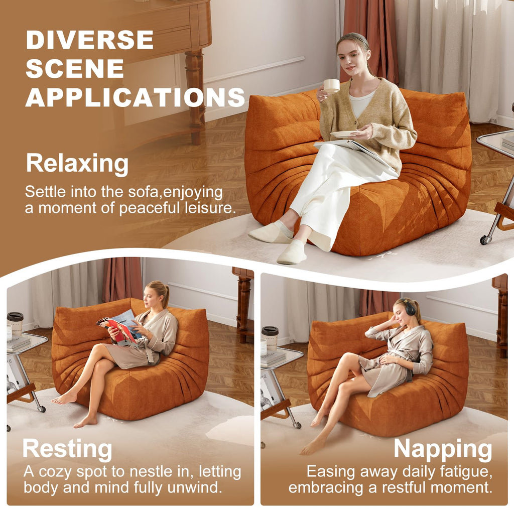 Full Foam 3-Seater Sofa, Bean Bag Floor Couch for Adults, Waterproof Fabric