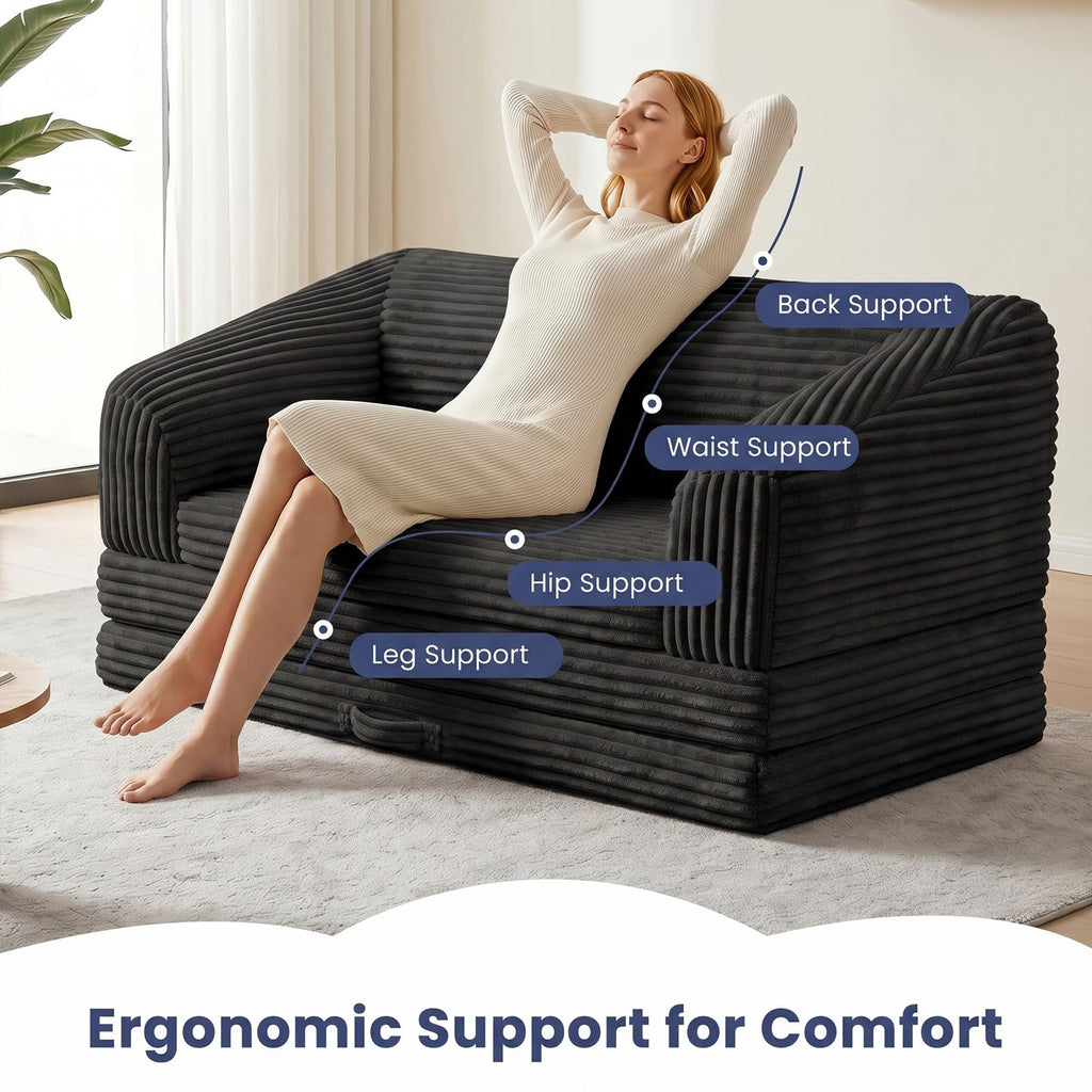 Convertible Folding Sofa Bed, 2-in-1 Single Boneless Sofa with Soft Corduroy & Ultra-Thick Backrest, Foldable Boneless Chair Lounger Sleeper Sofa for Small Apartment, Living Room, Home Office