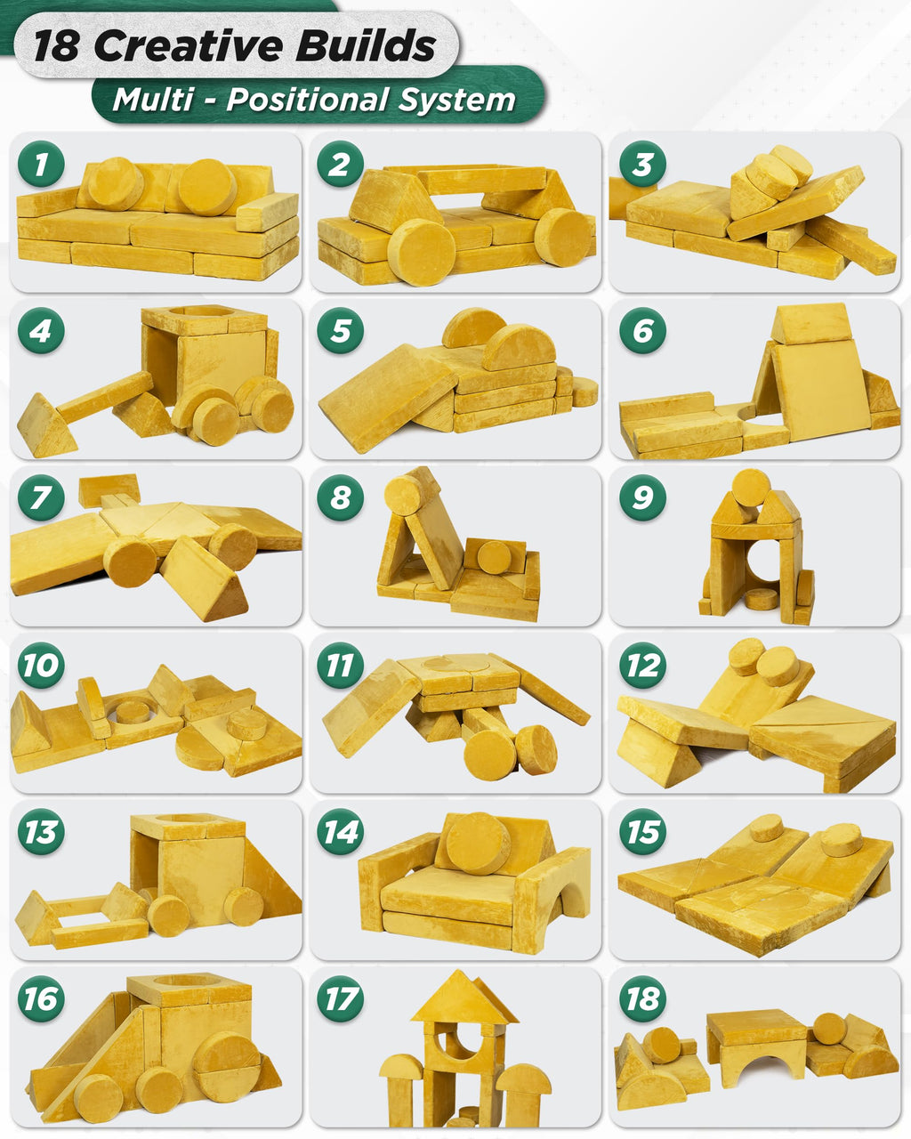 Lunix Modular Kids Play Couch, 14-Piece Fort Building & Climbing Foam Set