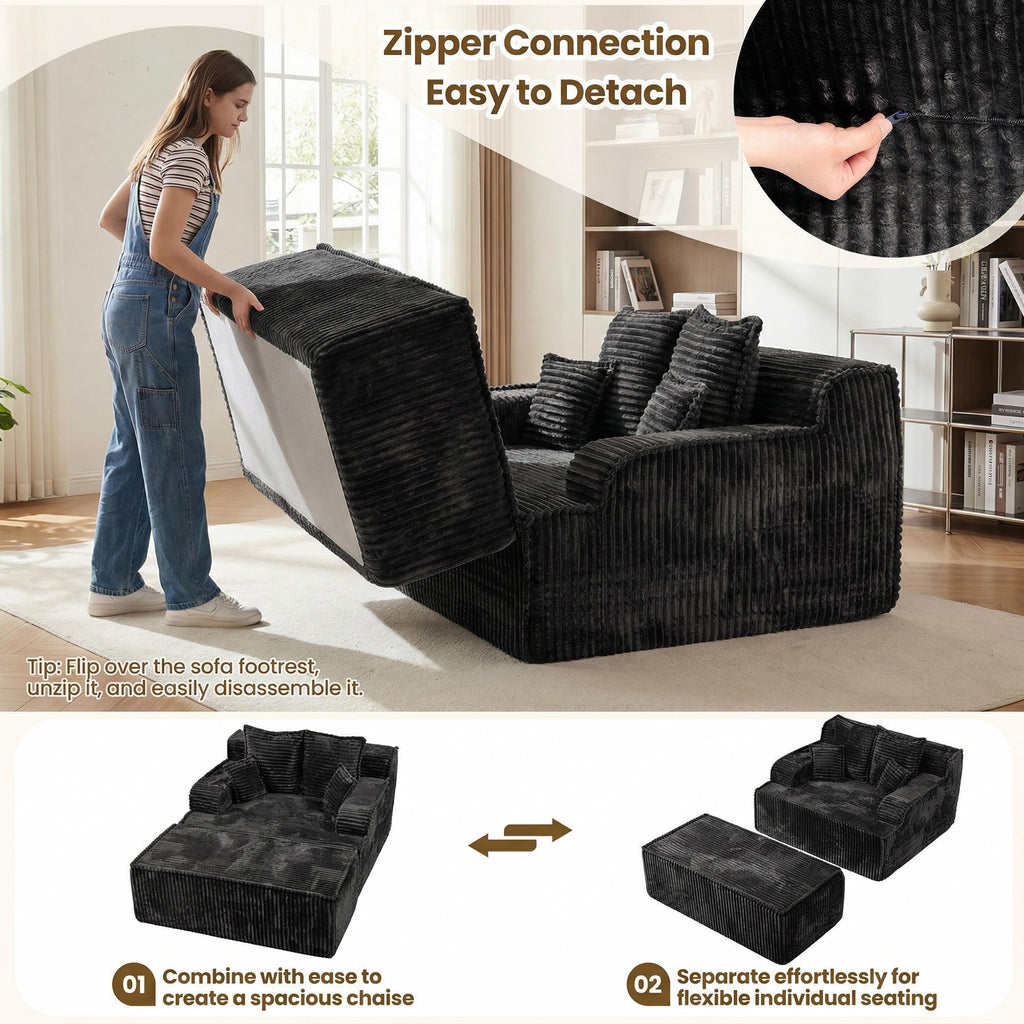 Chaise Lounge Chair Indoor,Boneless Chair with Ottoman,Comfy Reading Chair for Adults,Small Sofa Bed Couch for Living Room,Single Sleeper Chair Bed,Beige