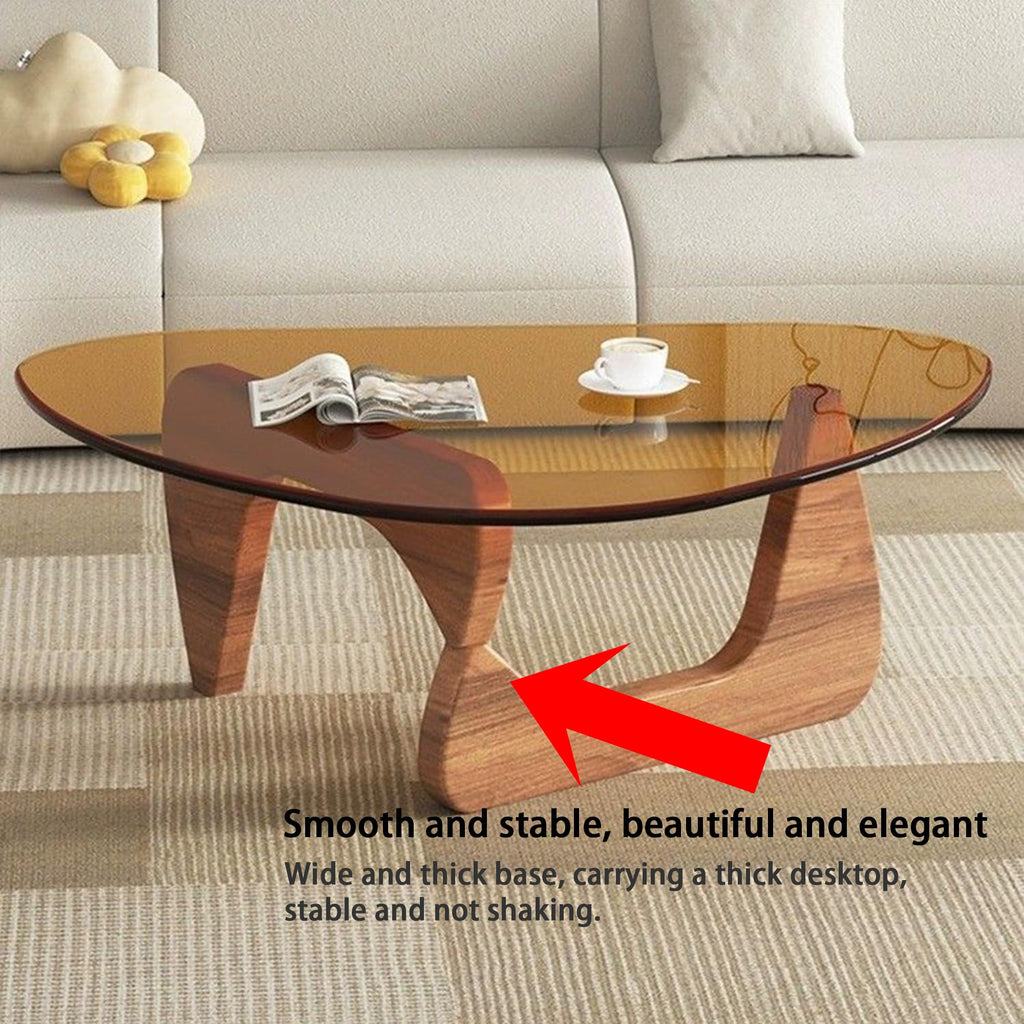 EASYSOUL Modern Glass Coffee Table, 32.68" D x 22.44" W x 15.75" H, Abstract Round Tea Tables for Living Room Home Office Industrial Cocktail Tables (Walnut-Brown Glass, 32.68")