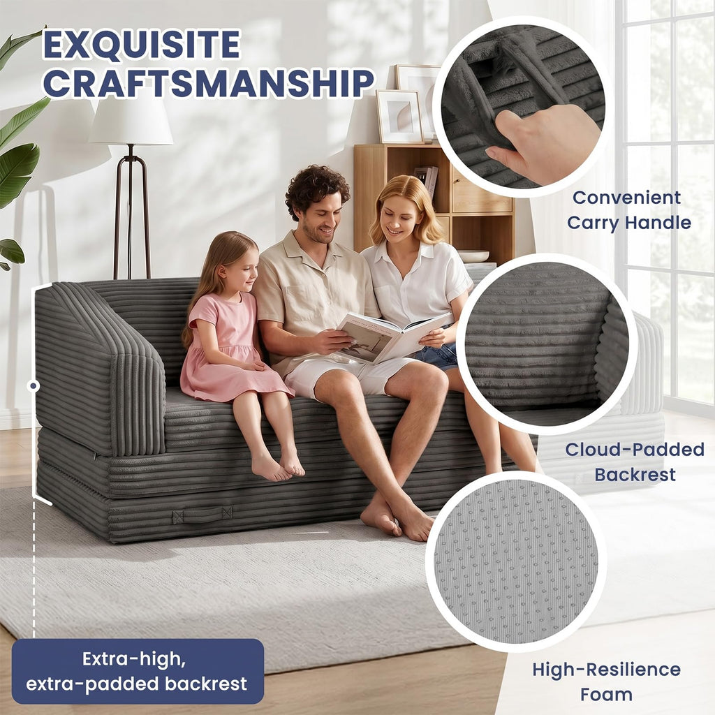 Convertible Folding Sofa Bed, 2-in-1 Single Boneless Sofa with Soft Corduroy & Ultra-Thick Backrest, Foldable Boneless Chair Lounger Sleeper Sofa for Small Apartment, Living Room, Home Office