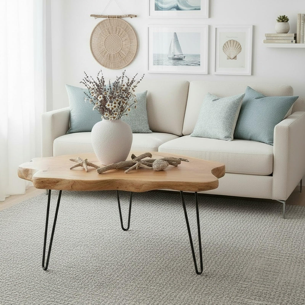 WELLAND Flower-Shaped Live Edge Cedar Coffee Table 32" W x 32" D x 20.5" H