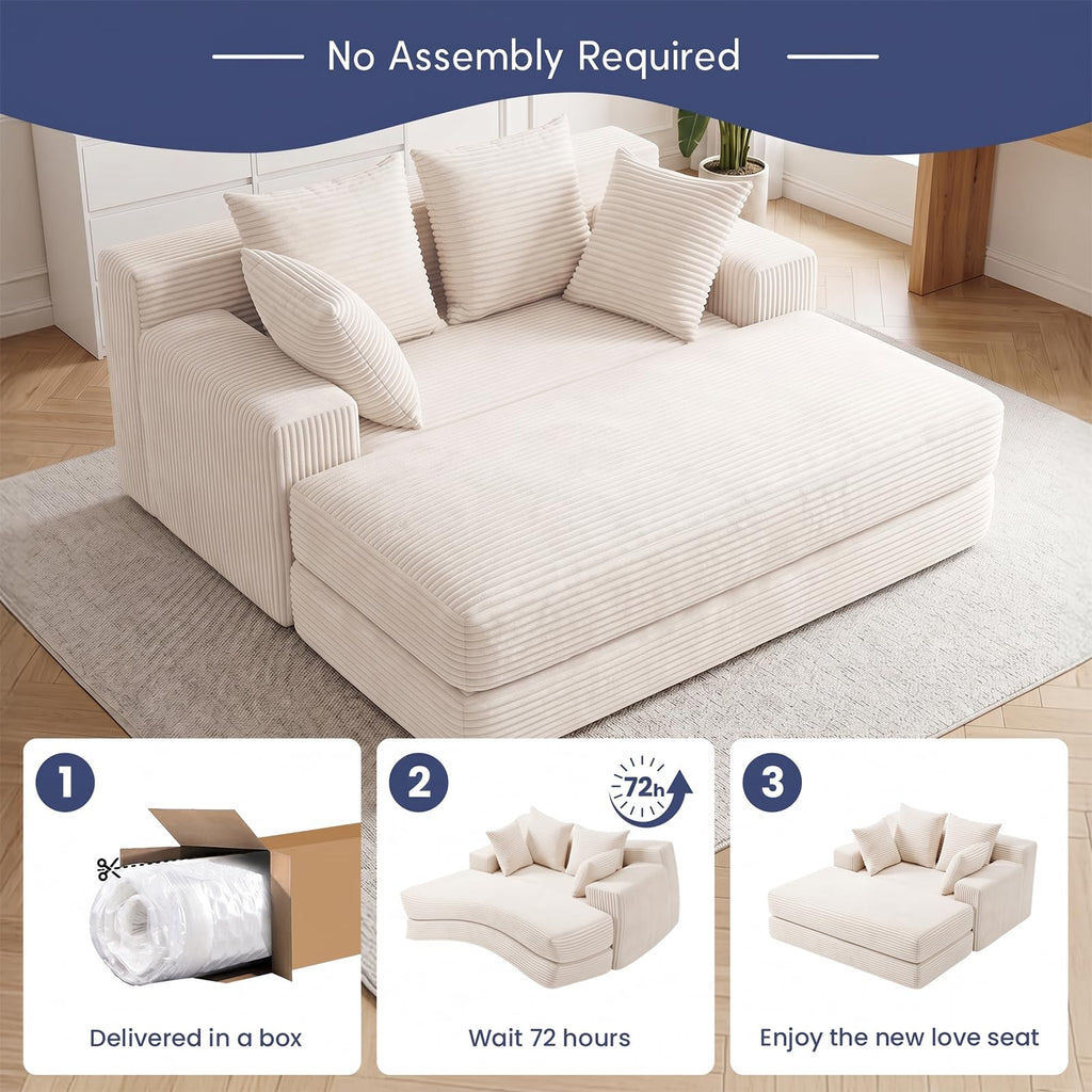cidludto Convertible Sofa Bed, 3 in 1 Loveseat Folding Couch Bed Foldable - Chaise Lounge Chair & Floor Futon Sofa, Corduroy Pull Out Sofa Bed with 4 Pillows for Living Room, Beige
