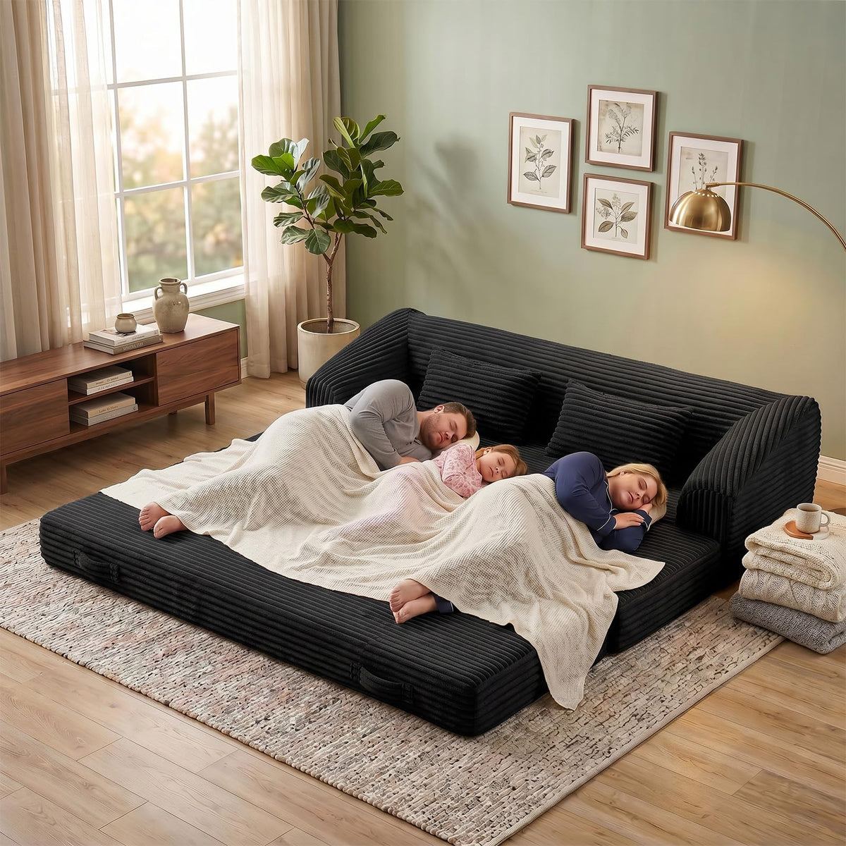 Convertible Folding Sofa Bed, 2-in-1 Single Boneless Sofa with Soft Corduroy & Ultra-Thick Backrest, Foldable Boneless Chair Lounger Sleeper Sofa for Small Apartment, Living Room, Home Office