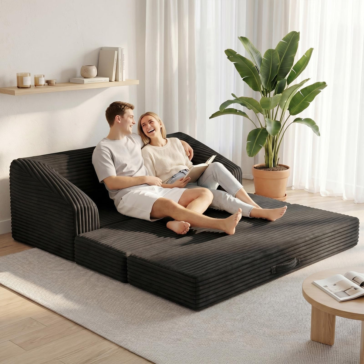Convertible Folding Sofa Bed, 2-in-1 Single Boneless Sofa with Soft Corduroy & Ultra-Thick Backrest, Foldable Boneless Chair Lounger Sleeper Sofa for Small Apartment, Living Room, Home Office