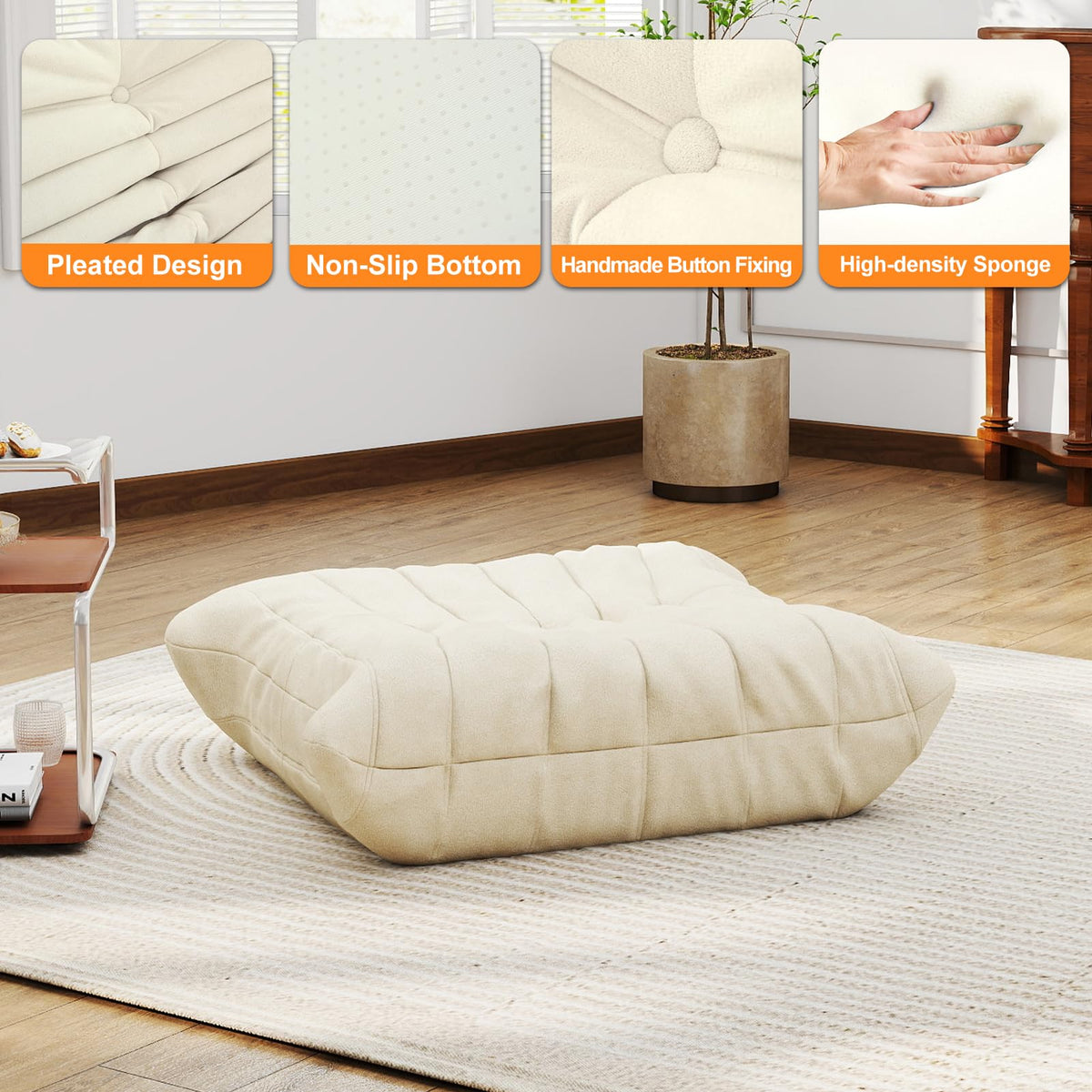 Full Foam 3-Seater Sofa, Bean Bag Floor Couch for Adults, Waterproof Fabric