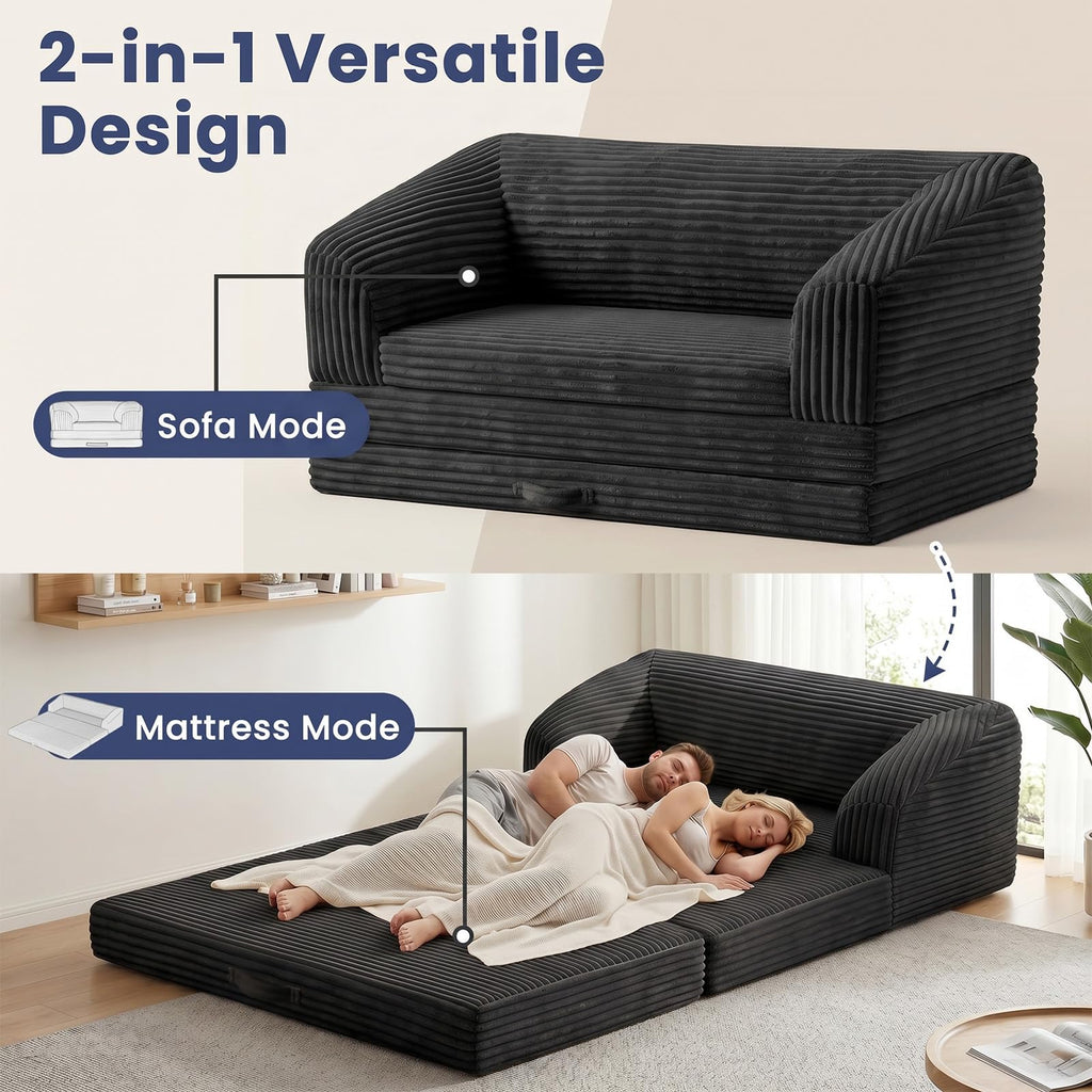 Convertible Folding Sofa Bed, 2-in-1 Single Boneless Sofa with Soft Corduroy & Ultra-Thick Backrest, Foldable Boneless Chair Lounger Sleeper Sofa for Small Apartment, Living Room, Home Office