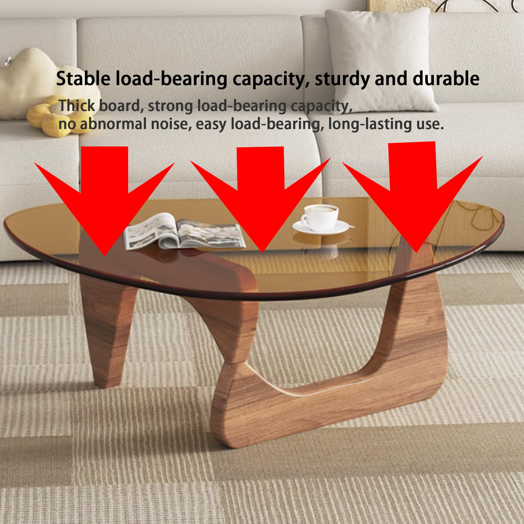 EASYSOUL Modern Glass Coffee Table, 32.68" D x 22.44" W x 15.75" H, Abstract Round Tea Tables for Living Room Home Office Industrial Cocktail Tables (Walnut-Brown Glass, 32.68")