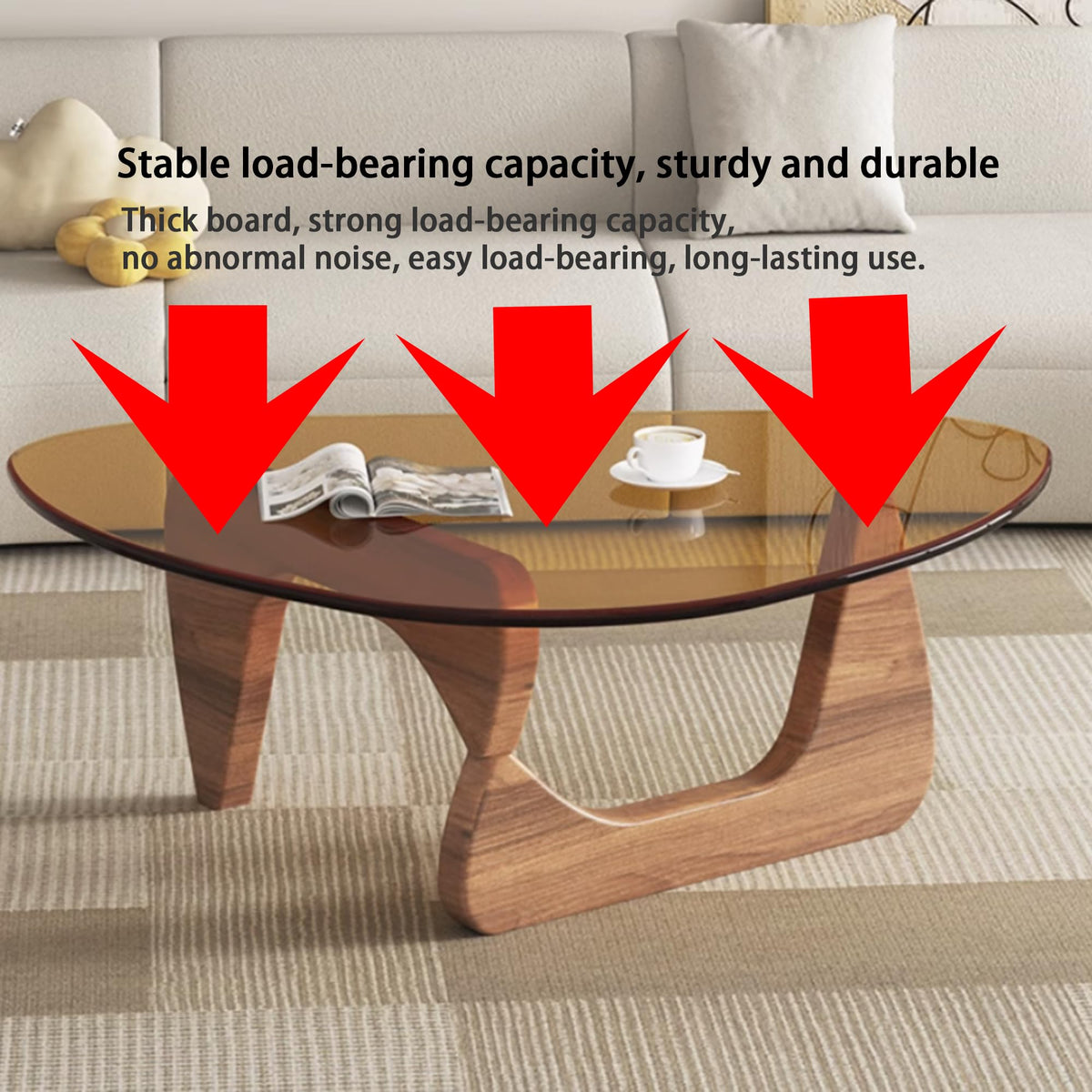 EASYSOUL Modern Glass Coffee Table, 32.68" D x 22.44" W x 15.75" H, Abstract Round Tea Tables for Living Room Home Office Industrial Cocktail Tables (Walnut-Brown Glass, 32.68")