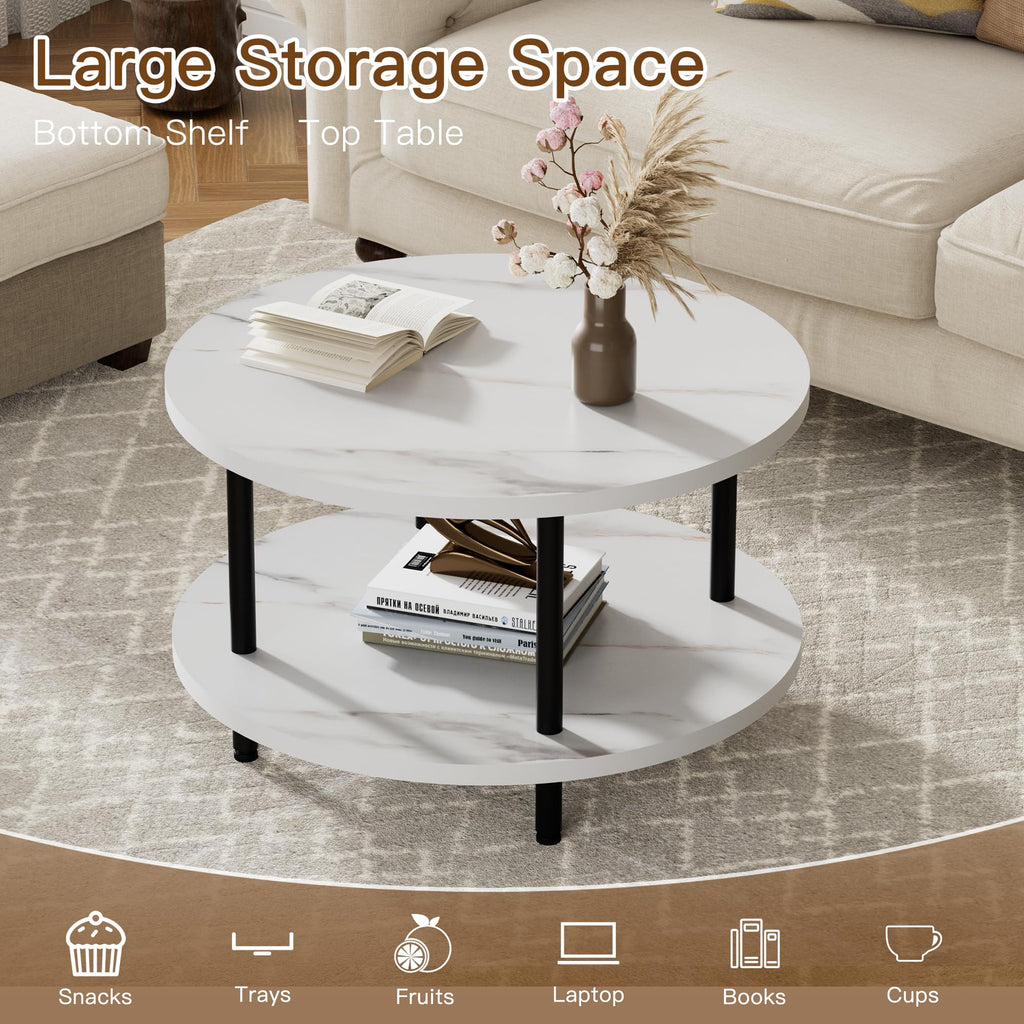 Coffee Tables for Living Room, 27.6" Round Coffee Table, Black Coffee Table