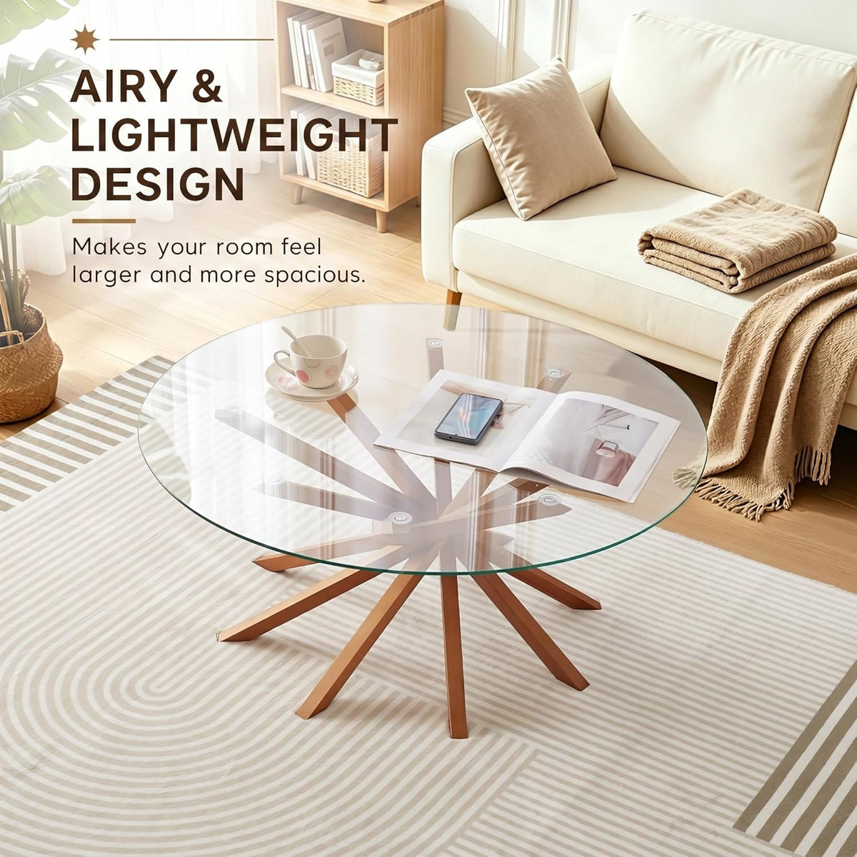 Round Glass Coffee Table-Mid Century Modern Solid Wood Coffee Table