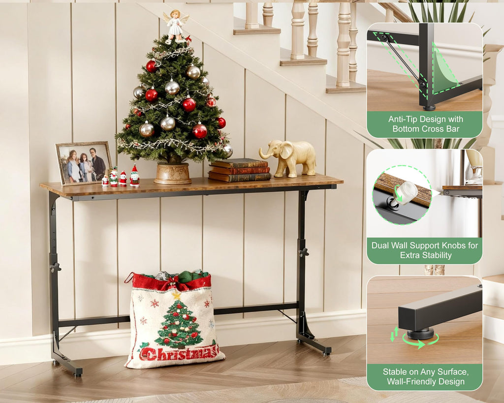 106"-157" Adjustable Length Behind Couch Sofa Table with 3 Power Outlets