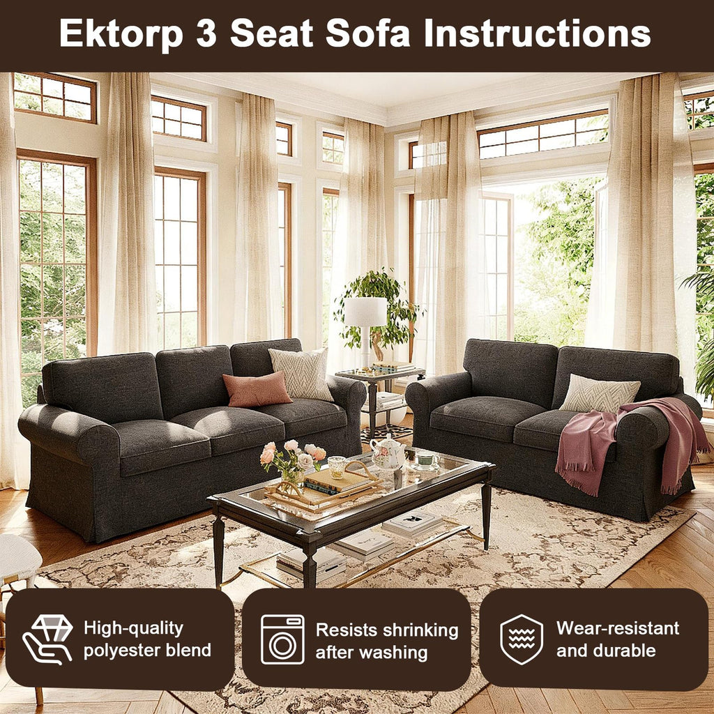 Ektorp 3 Seat Sofa Cover Slipcover Replacement Made for IKEA Ektorp 3 Seat Sofa Cover, Couch Cover Not Include The Sofa Body,Khaki