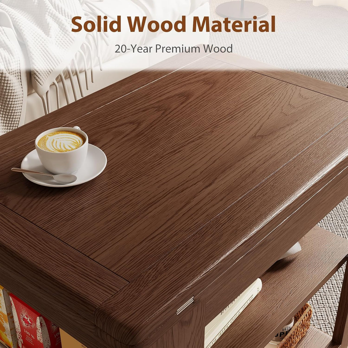 Expandable Coffee Table with Hidden Storage and Adjustable Shelves Walnut