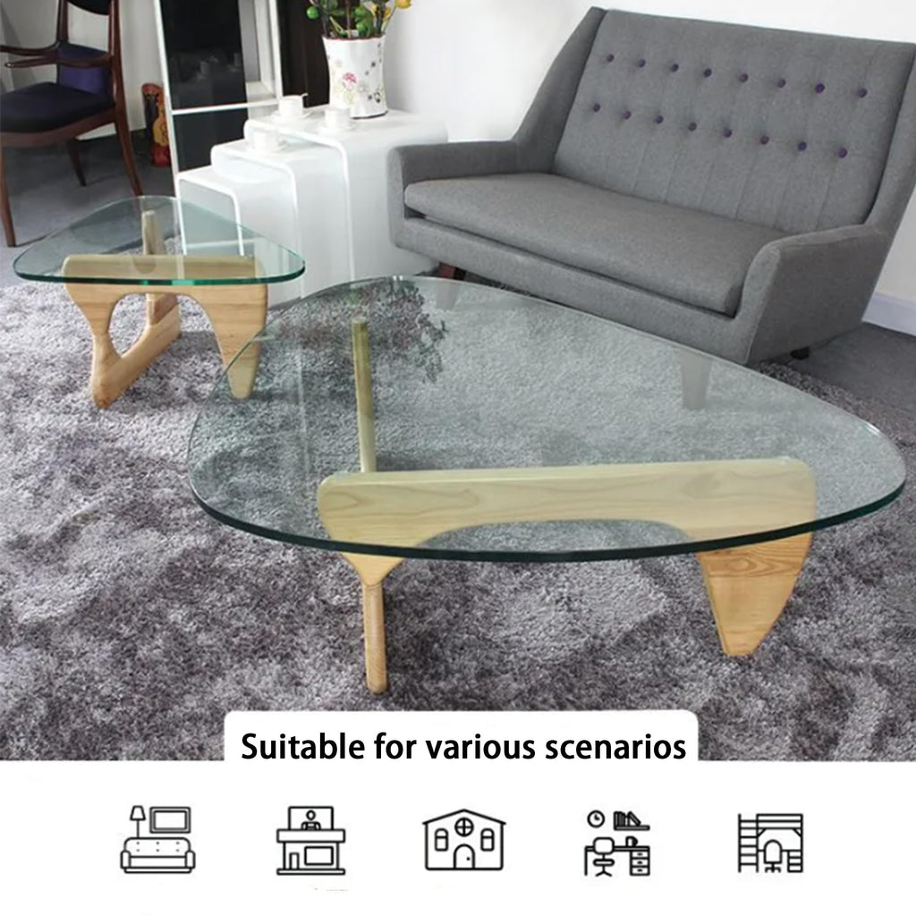 EASYSOUL Modern Glass Coffee Table, 32.68" D x 22.44" W x 15.75" H, Abstract Round Tea Tables for Living Room Home Office Industrial Cocktail Tables (Walnut-Brown Glass, 32.68")