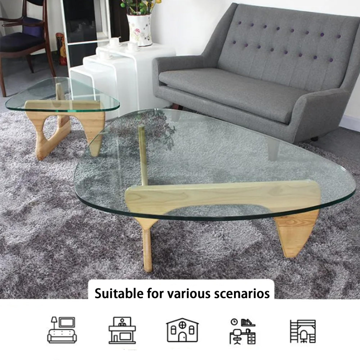 EASYSOUL Modern Glass Coffee Table, 32.68" D x 22.44" W x 15.75" H, Abstract Round Tea Tables for Living Room Home Office Industrial Cocktail Tables (Walnut-Brown Glass, 32.68")
