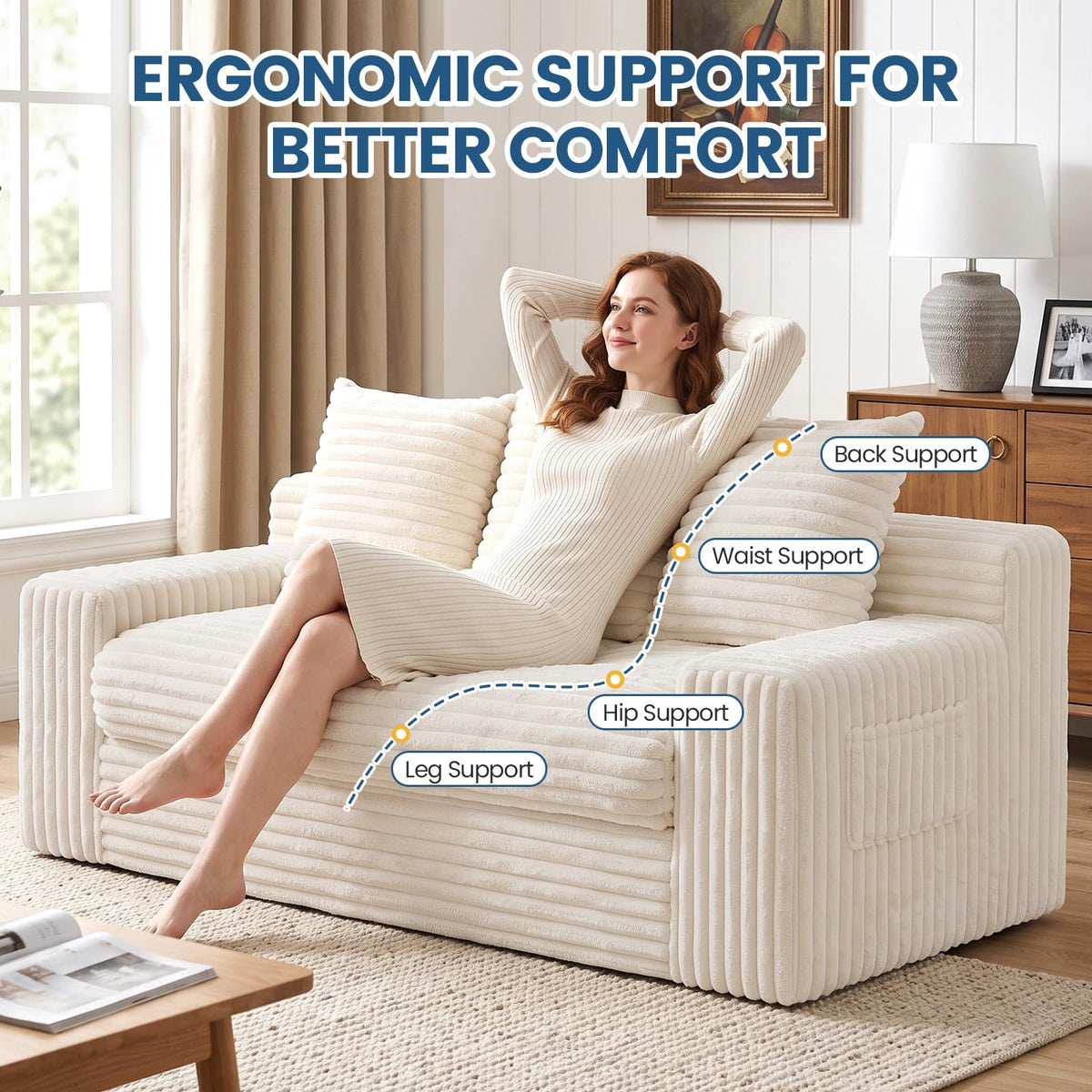 Boneless Couches for Living Room, 2 Seater Boneless Loveseat Sofa, Premium Memory Foam Couch in a Box, Cozy Bean Bag Couch, Lazy Floor Sofa & Loveseat for Bedroom Office Lounge Apartment,Beige