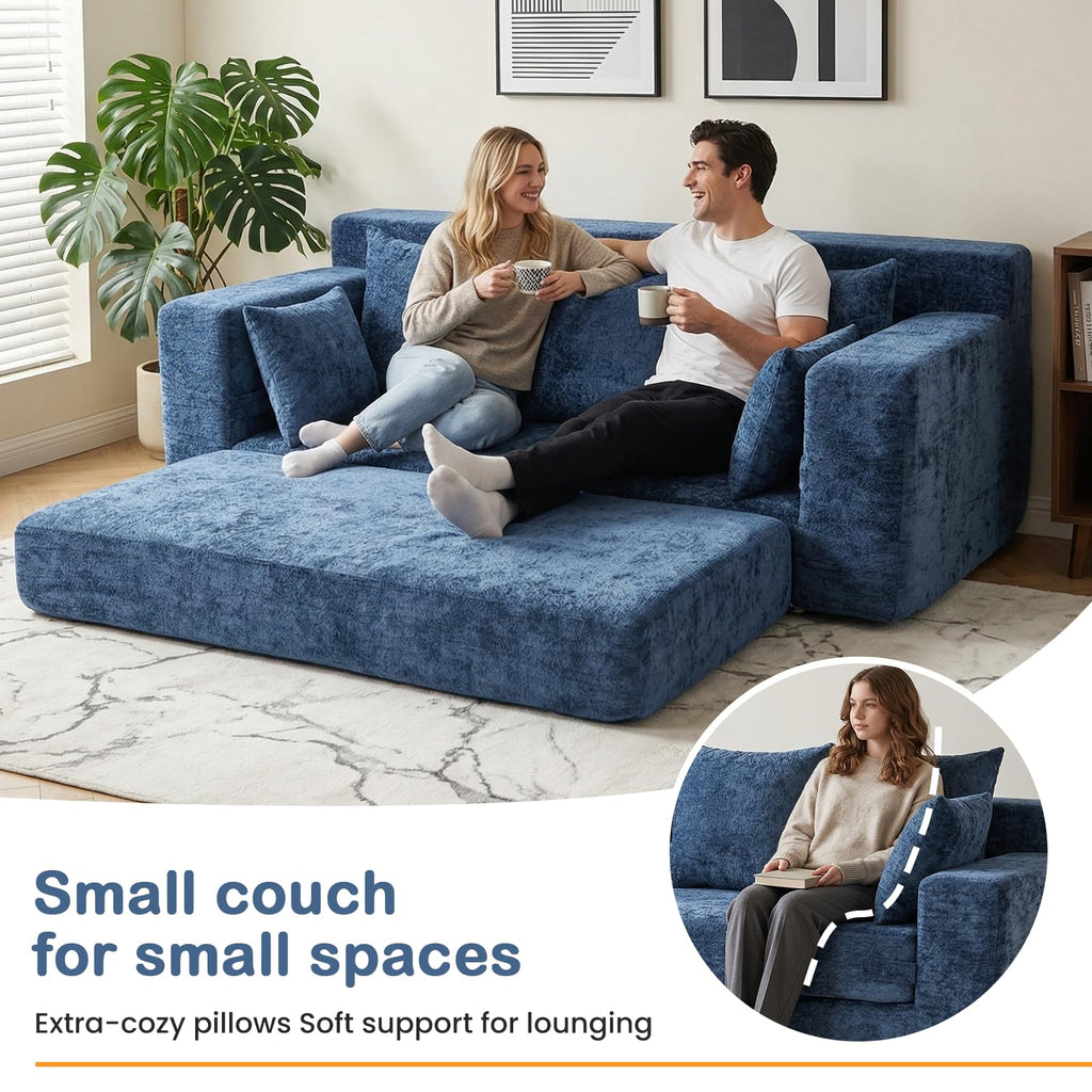 55" Small Boneless Couch, 3-in-1 Boneless Loveseat Sleeper Sofa Bed Convertible Sofa Bed with 4 Pillows, Black Corduroy Boneless Couch for Living Room, Guest Room, Small Space, No Assembly Required