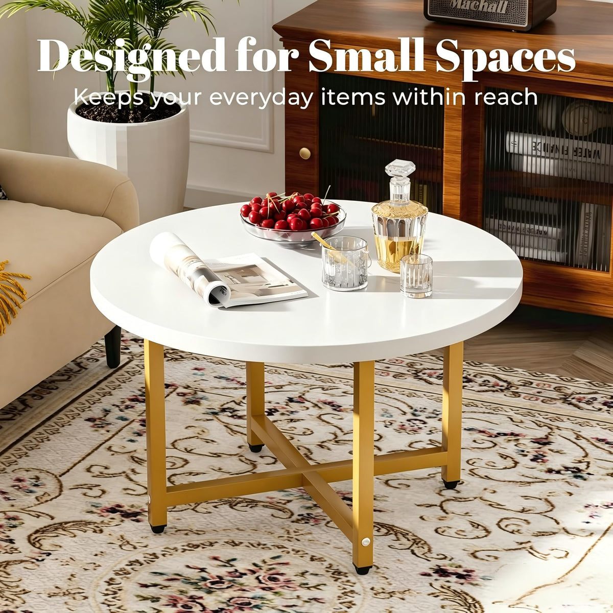 Coffee Tables for Living Room, 27.6" Round Coffee Table, Black Coffee Table