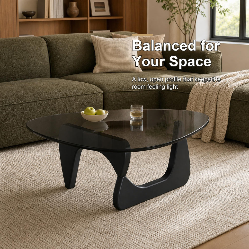 EASYSOUL Modern Glass Coffee Table, 32.68" D x 22.44" W x 15.75" H, Abstract Round Tea Tables for Living Room Home Office Industrial Cocktail Tables (Walnut-Brown Glass, 32.68")