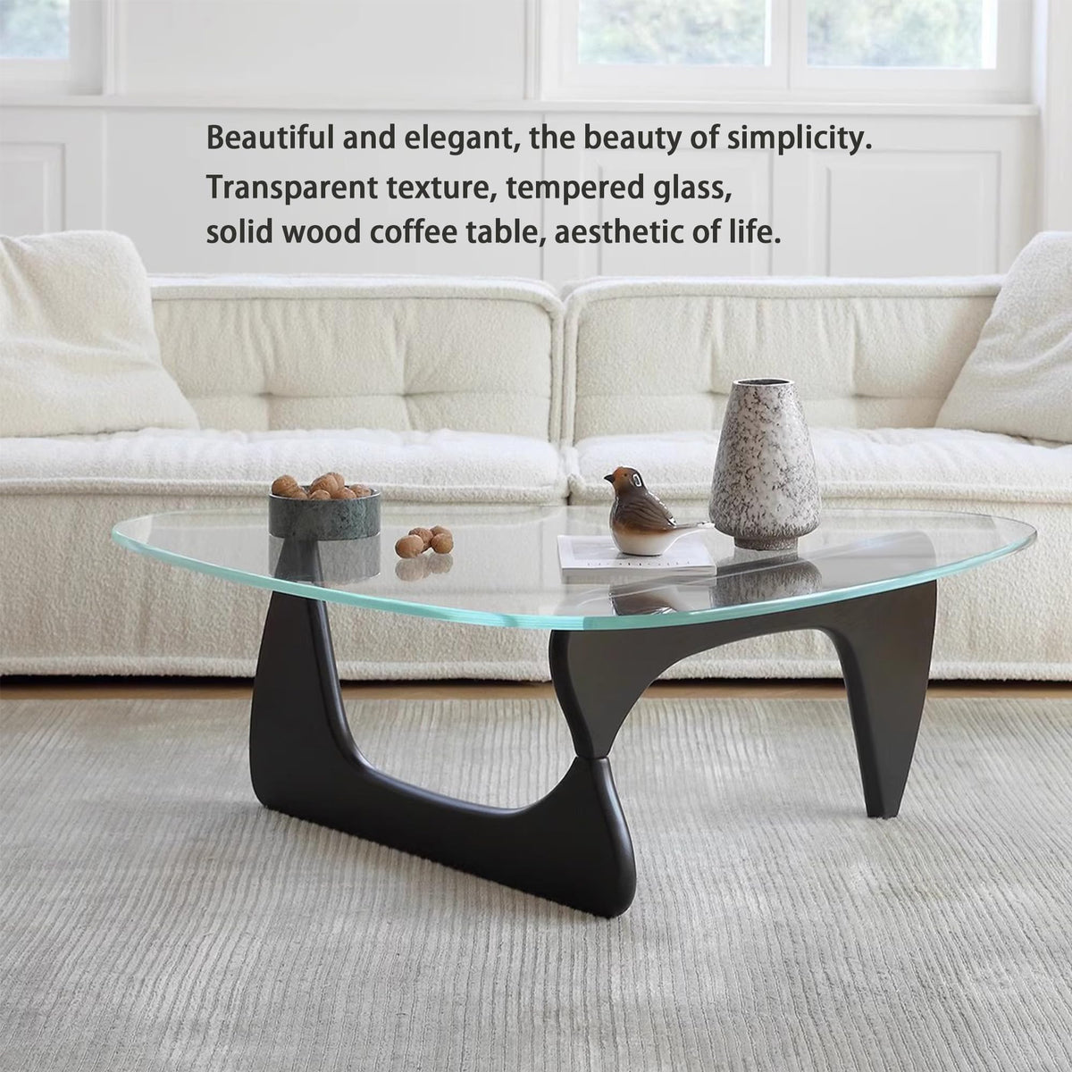 EASYSOUL Modern Glass Coffee Table, 32.68" D x 22.44" W x 15.75" H, Abstract Round Tea Tables for Living Room Home Office Industrial Cocktail Tables (Walnut-Brown Glass, 32.68")