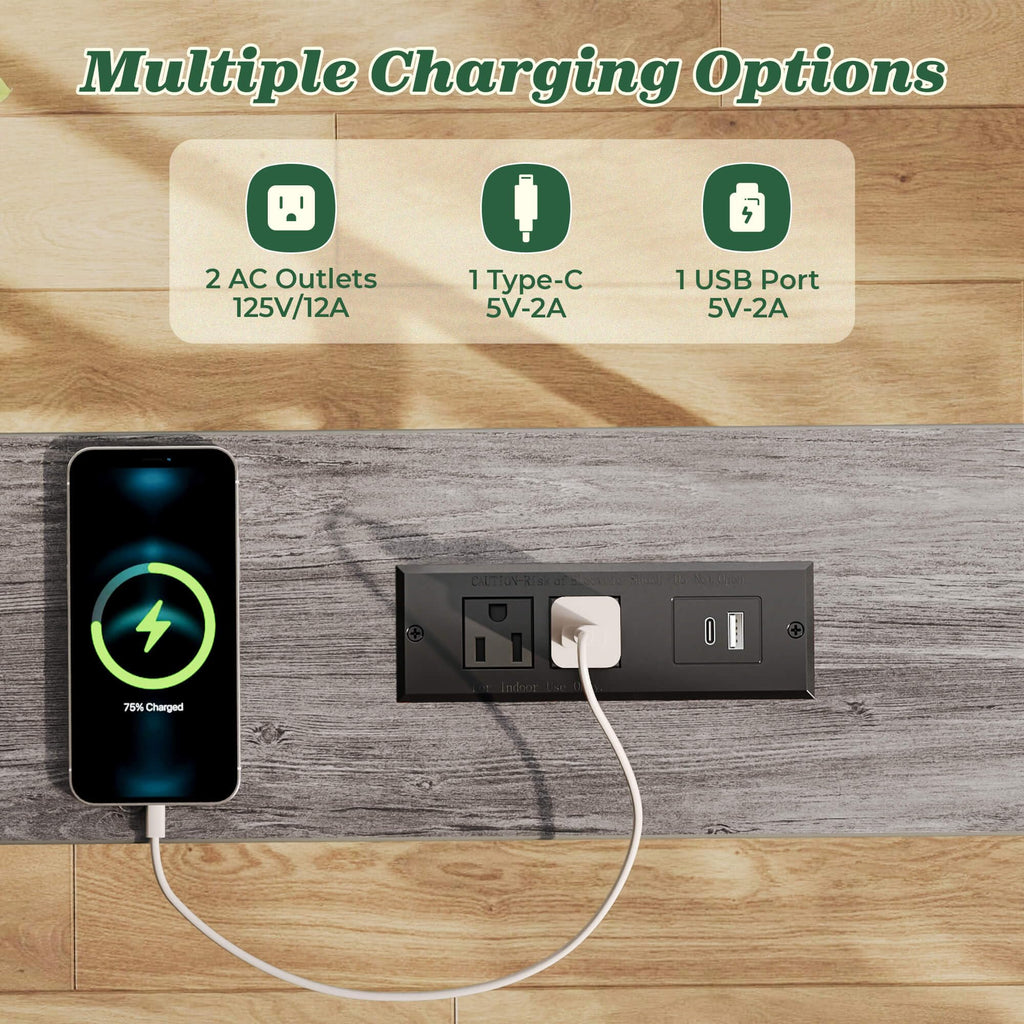 SUPERJARE 110.2 inch Narrow Behind Couch Table with Charging Stations