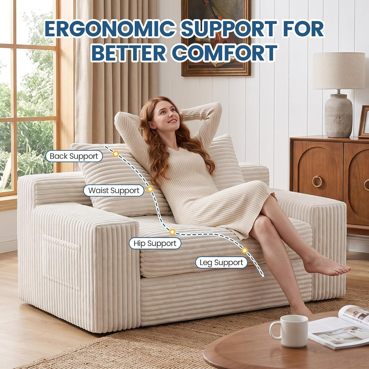 Boneless Couches for Living Room, 2 Seater Boneless Loveseat Sofa, Premium Memory Foam Couch in a Box, Cozy Bean Bag Couch, Lazy Floor Sofa & Loveseat for Bedroom Office Lounge Apartment,Beige